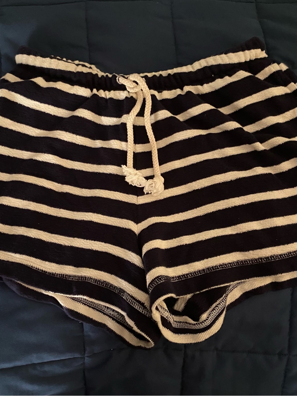 GAP Black and Cream Striped Knit Lounge Shorts
